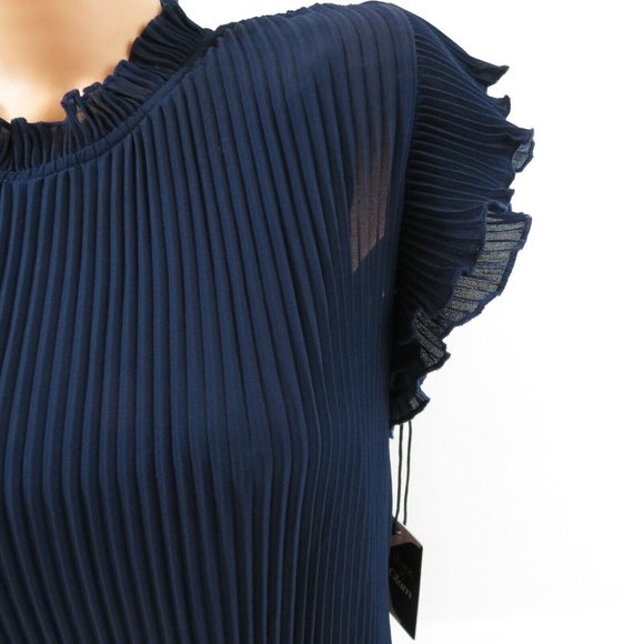 Gibson X Glam Steph Taylor Jackson Blouse Pleated Chiffon Ruffle Sleeve Blue - Picture 11 of 12
